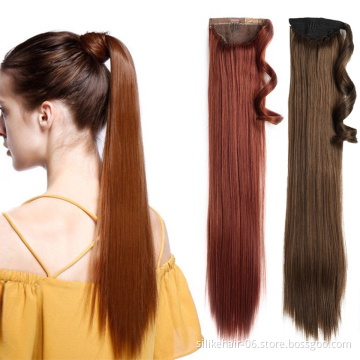 24 inch Red Brown Black Long Straight Drawstring Ponytail Hairpiece With Hairpins Pony Tail Synthetic Ponytail Hair Extensions